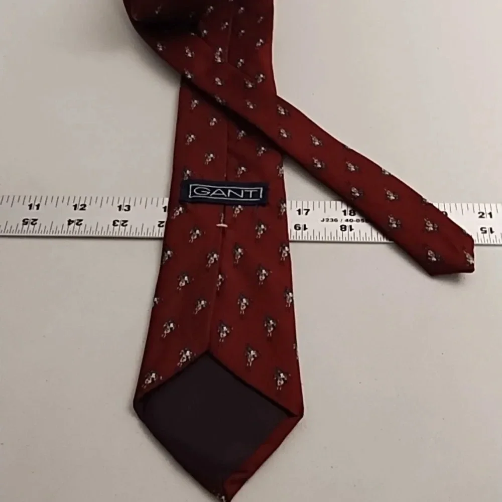 Gant Silk Polo Horse Print Tie Burgundy, Navy Tan